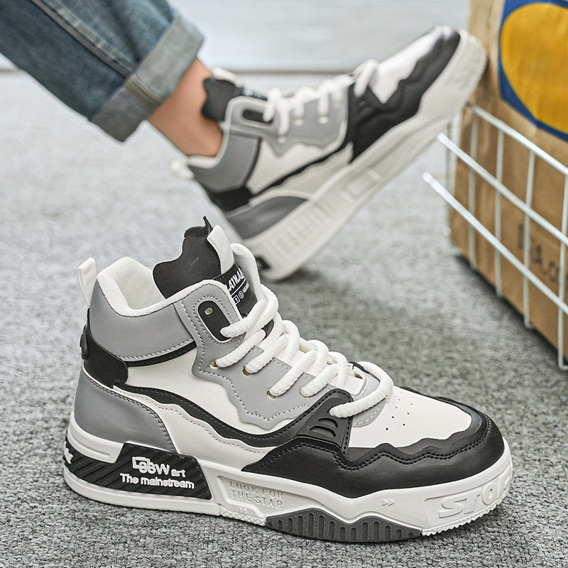 Men'S Casual Sports Shoes High-Top Skateboard Shoes, Thick Laces, Good Grip, Four Seasons Mid-Top Men'S Shoes