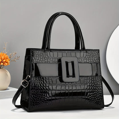 Chic Crocodile-Embossed Handbag with Secure Buckle - Versatile & Spacious for All Occasions