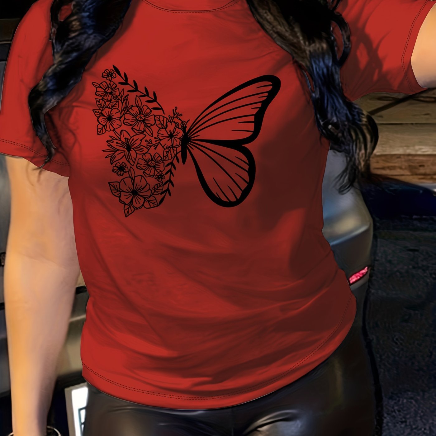 Butterfly Blossom Womens T-Shirt - Short Sleeve, Crew Neck, Lightweight & Breathable - Perfect Casual Top for Summer & Spring Wardrobe