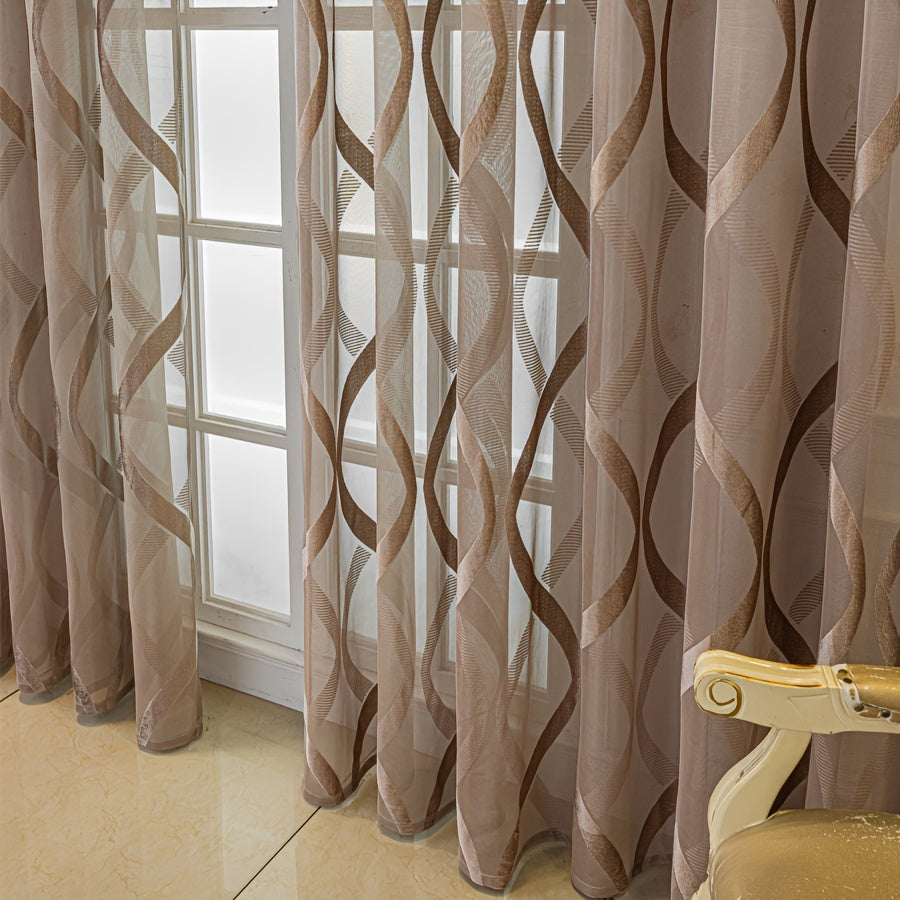 2pcs Brown Striped Sheer Curtains, Decorative Curtains Panels, For Bedroom Living Room, Home Decoration, Room Decoration