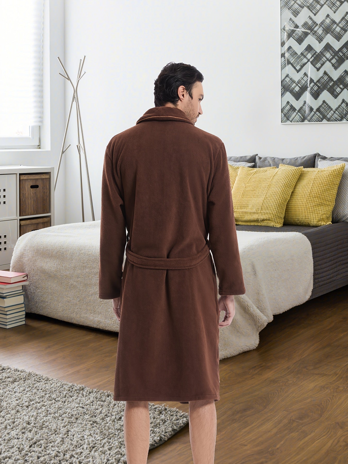 Men's Comfy Plain Color Robe For Home Pajamas Wear Night-robe Sets After Bath