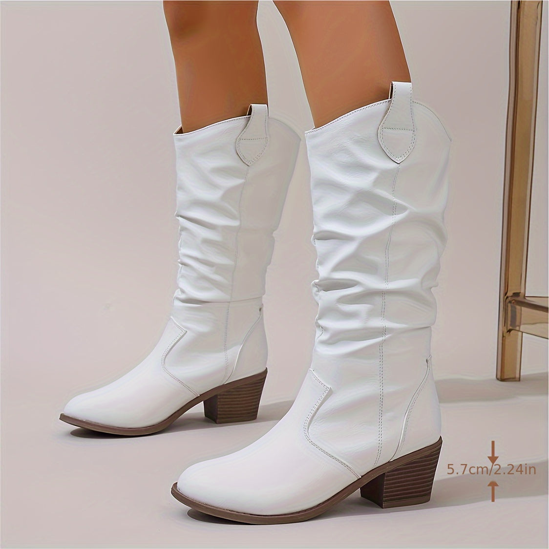 Multi-Season Chic Women's Motorcycle Boots: Comfy Block Heel, Solid Color, Slip-On, Round Toe Fashion