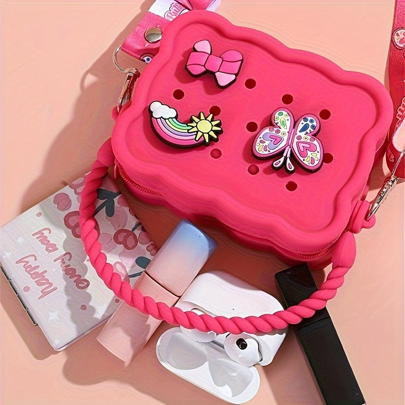 Bow Design Silicone Crossbody Tote for Girls Fashion Crossbody Bag Butterfly Style Cute Shoulder bag for parties The ideal gift for girls Mini Lipstick Cosmetics tote for special occasions and gifts