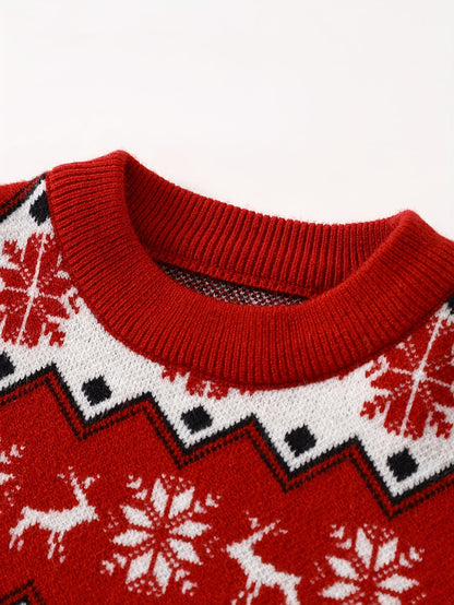 2Pcs, Autumn And Winter New Children's Christmas Knit Sweater Children's Holiday Round Neck Knitted Sweater