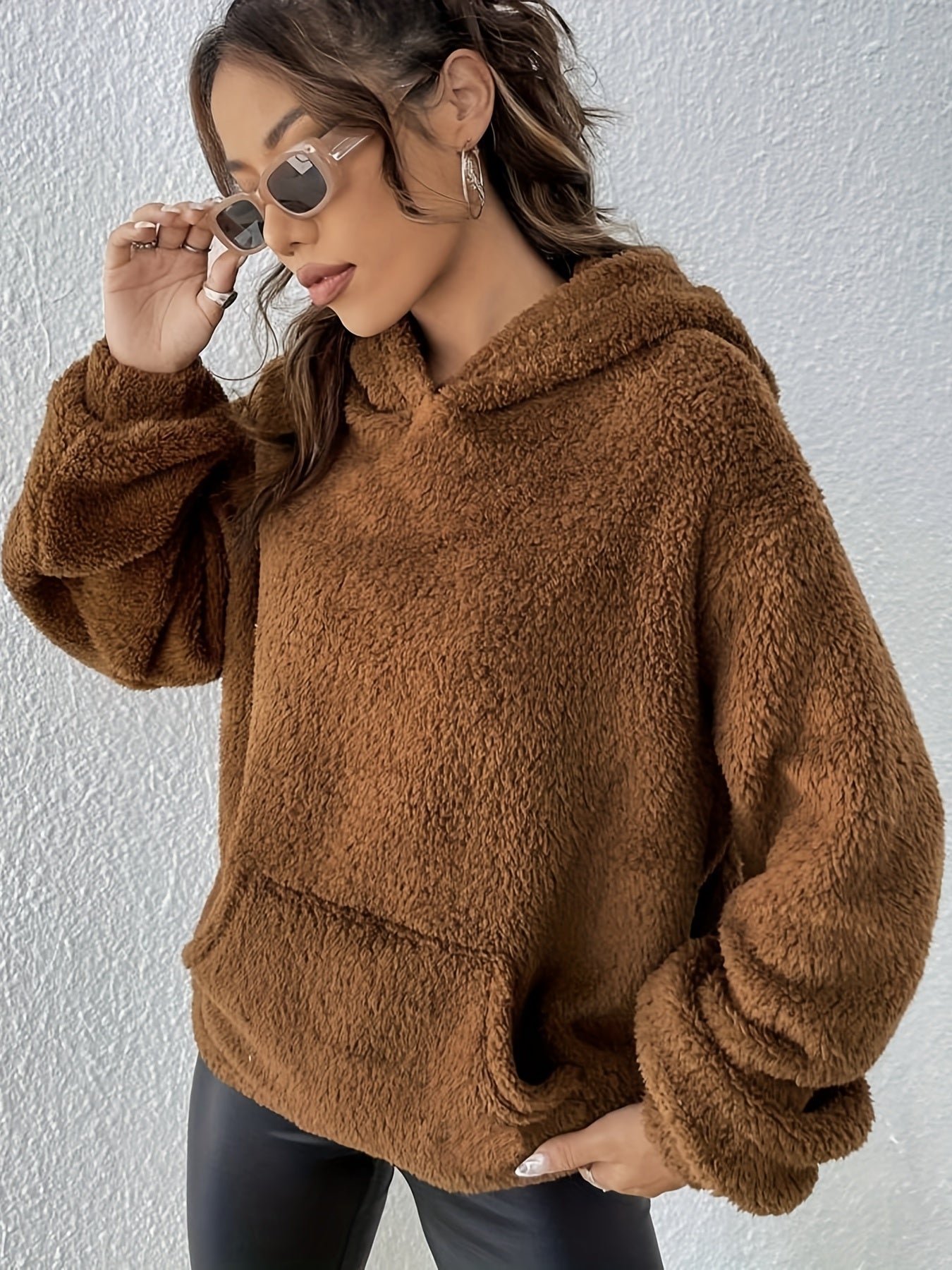 Cozy Womens Bear Ear Plush Hoodie - Comfy Long Sleeve Sweatshirt with Stylish Pockets - Premium Casual Wear for Everyday Fashion