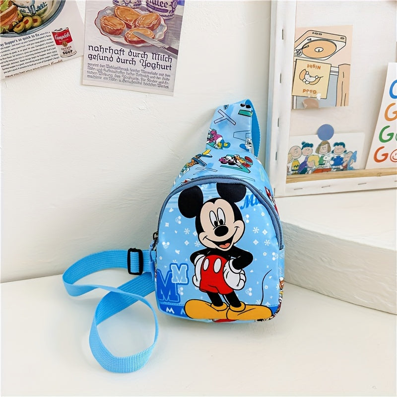 Disney Mickey & Minnie Mini Chest Bag, Cartoon Shoulder Bag, Cute & Casual Style Oxford Fabric Crossbody Purse With Adjustable Strap(5.5''x 2.7''x 7.4'')