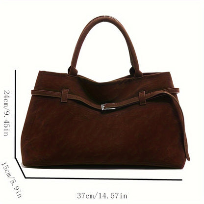 Chic Coffee Brown Faux Suede Tote Bag for Women - Spacious, Durable & Stain-Resistant with Magnetic Closure