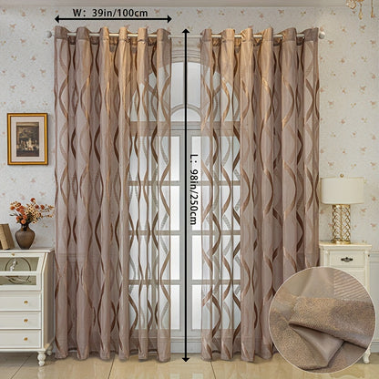 2pcs Brown Striped Sheer Curtains, Decorative Curtains Panels, For Bedroom Living Room, Home Decoration, Room Decoration