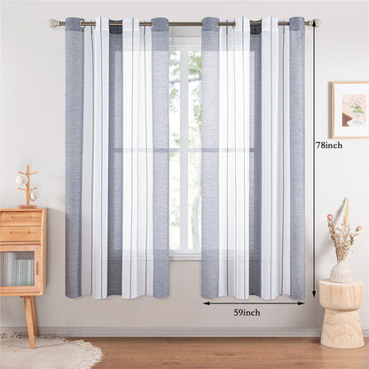 1pc Elegant Striped Pattern Sheer Tulle Panels - Perforated Curtains for Living Room and Bedroom Blinds with Filtered Light and Privacy - Easy to Install and Maintain