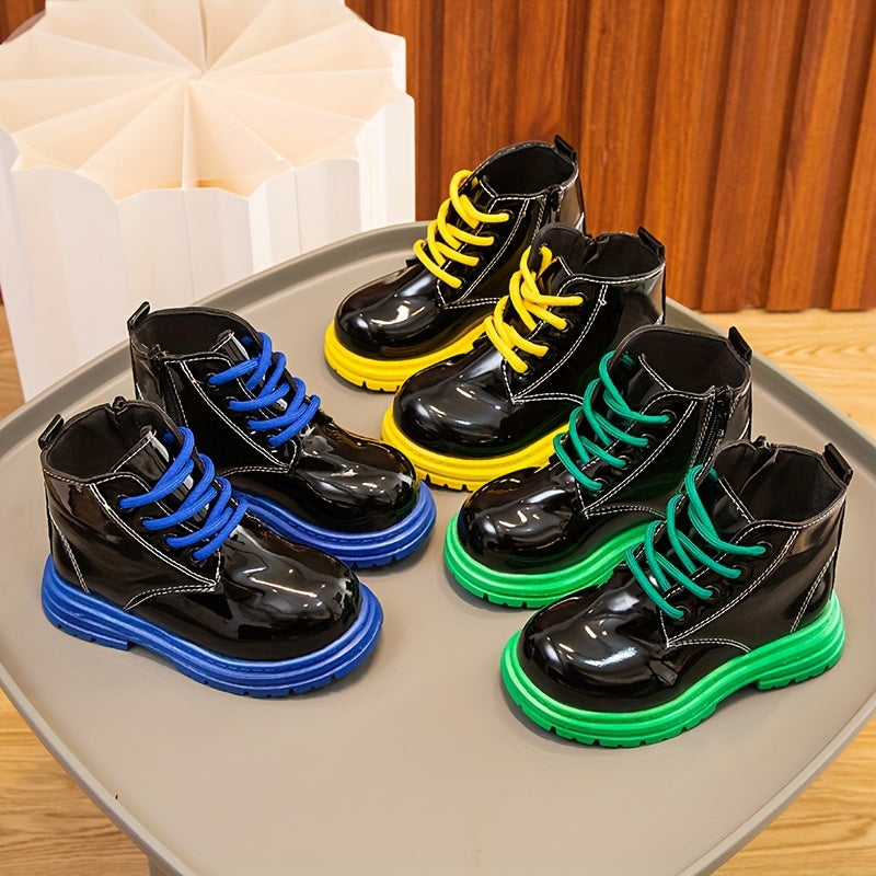 Kids' Fashionable Color-Block Ankle Boots -, Slip-Resistant & Lightweight for Spring/Fall