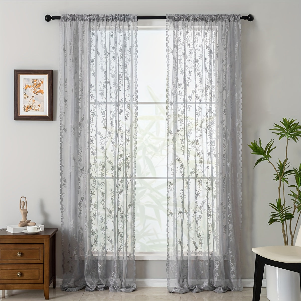 2pcs Star Lace Jacquard Woven Curtains, Semi-transparent Decorative Rod Pocket Installation Curtains For Living Room, Dining Room, Kitchen, Study, Bedroom, Hallway Home Decor