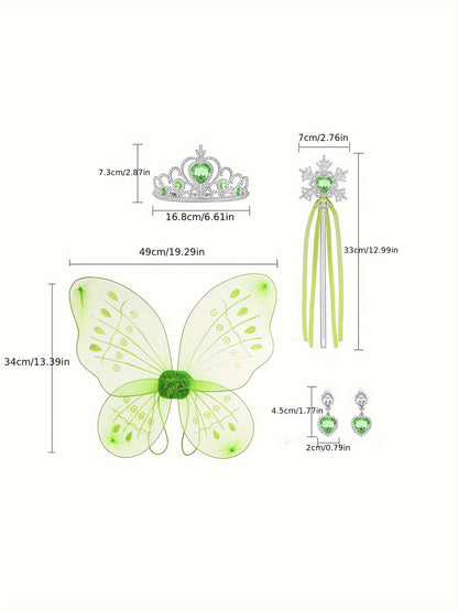 5-Piece Fairy Princess Dress Up Set: Tutu Dress, Wings, Magic Wand, Crown, and Earrings for Girls' Party Performance and Gift