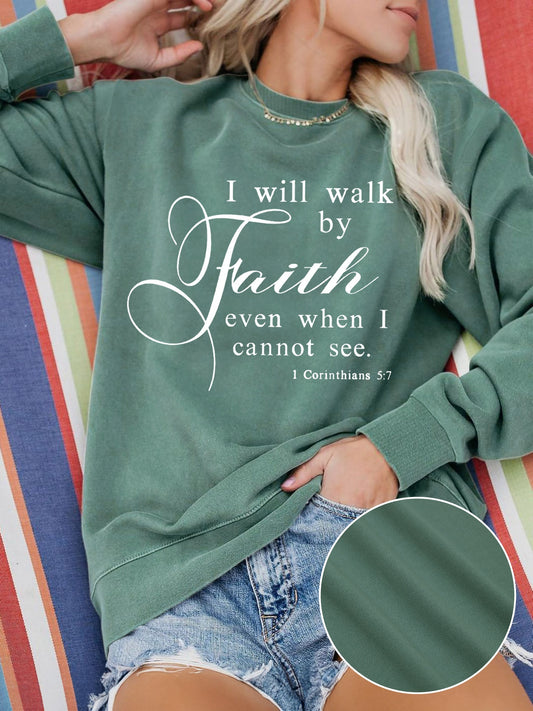 Faith Letter Print Crew Neck Sweatshirt - Soft, Comfortable, and Stylish Casual Wear for Fall and Spring - Womens Relaxed Fit Clothing with Crew Neck Design