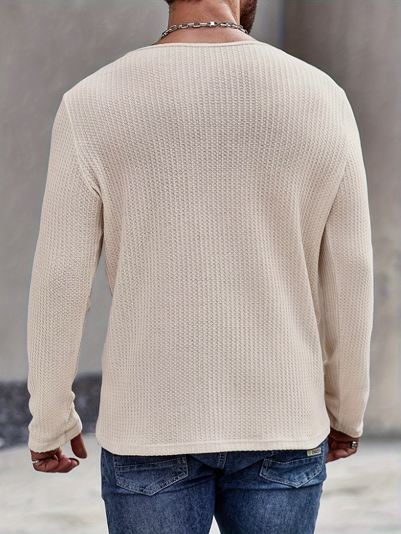 Men's Solid Color Knit Textured Sweater, Long Sleeve Crew Neck Retro Style Pullover Top As Gift