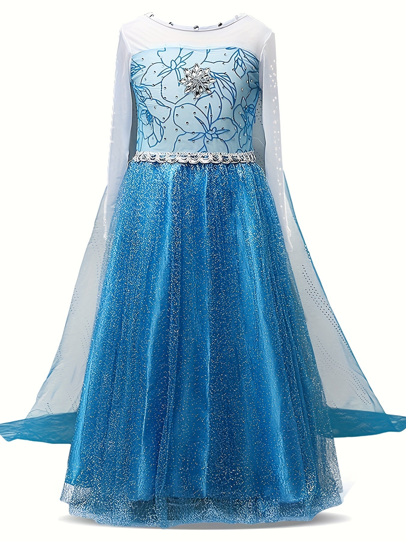 Elegant Girls Splicing Long Sleeve Princess Dress With Cape For Party Performance Birthday Carnival Gift