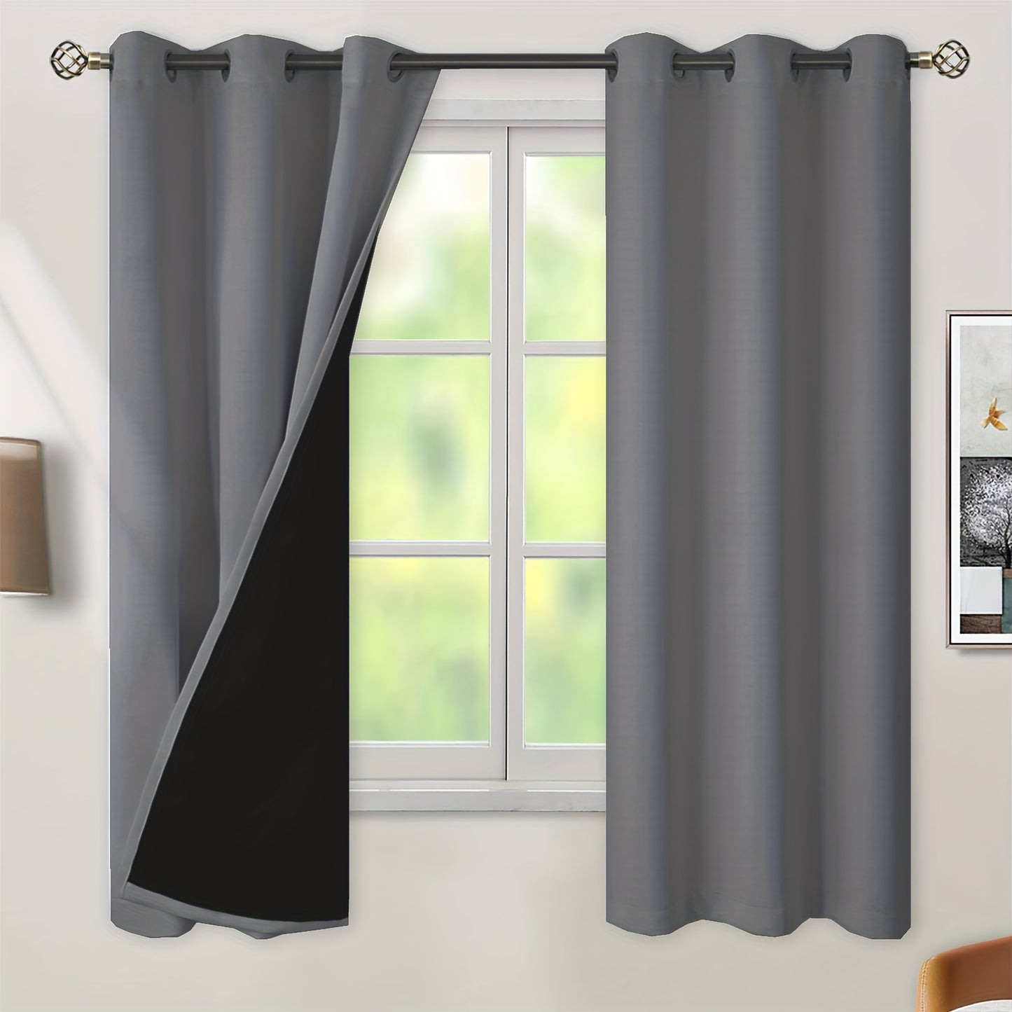 2 Panels Blackout Curtains Heat Insulation Curtain Panels With Coated Insulation Lining Suitable For Living Room, Bedroom, Kitchen, Bathroom, Home Decor, Room Decor