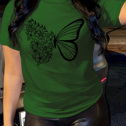 Butterfly Blossom Womens T-Shirt - Short Sleeve, Crew Neck, Lightweight & Breathable - Perfect Casual Top for Summer & Spring Wardrobe