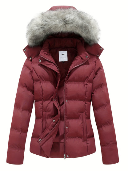 Plush Women's Quilted Hooded Winter Coat - Warm, Thick, and Stylish Jacket for Cold Weather - Water-Resistant and Windproof Design