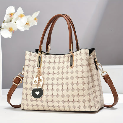 Elegant Women's Tote Bag - Chic Large Capacity Shoulder Handbag with Adjustable Strap, Zip Closure, and Polyester Lining