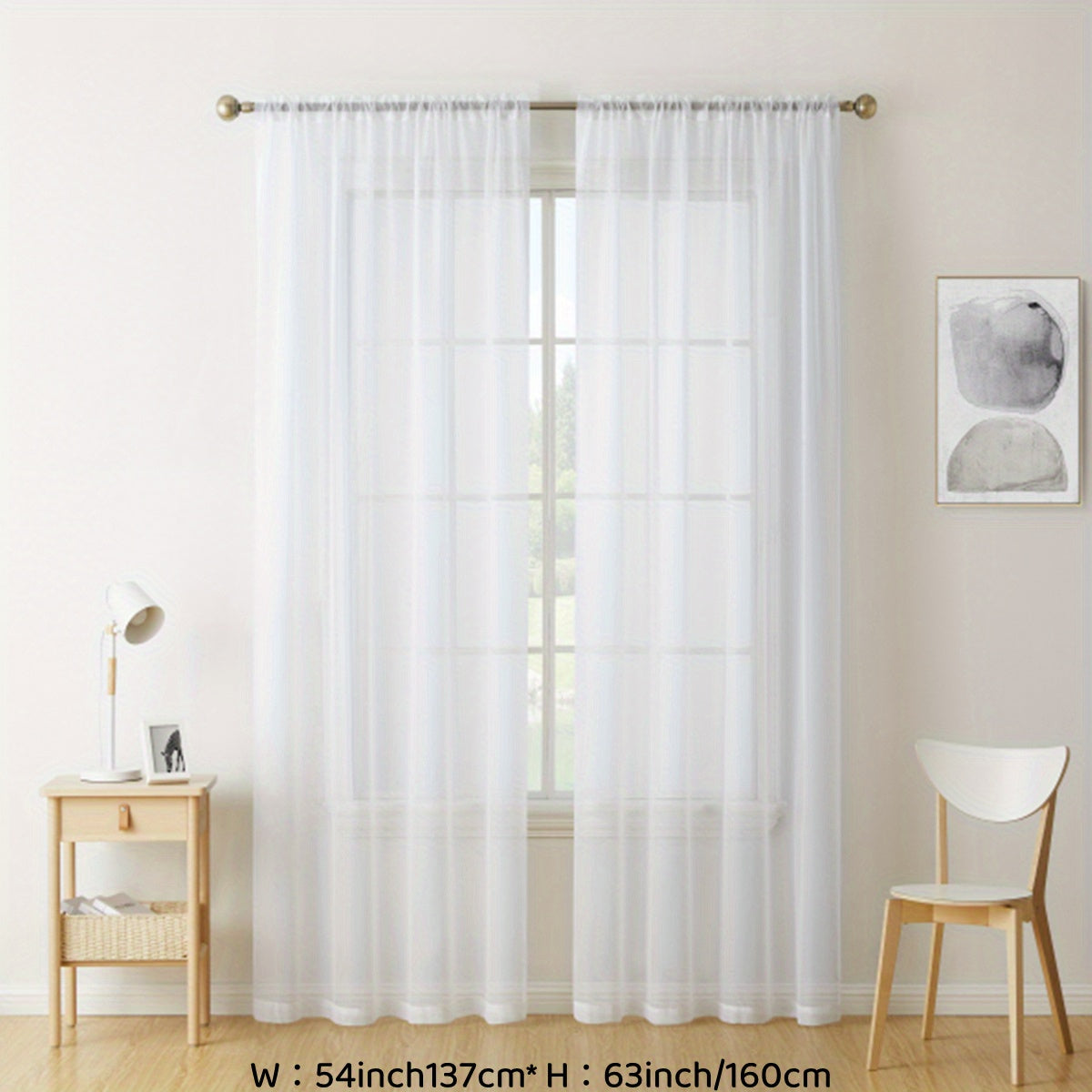 2pcs Sheer Curtain Voile Window Treatment Rod Pocket Curtain Panels For Kitchen, Bedroom And Living Room Home Decor