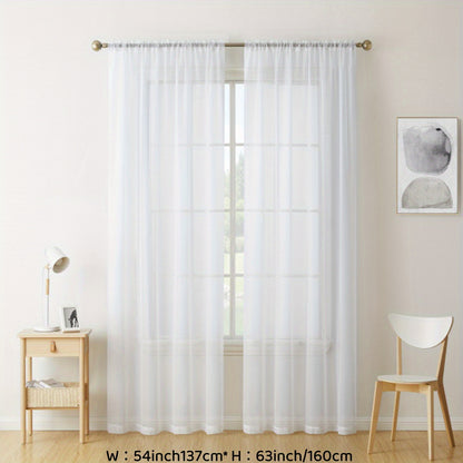 2pcs Sheer Curtain Voile Window Treatment Rod Pocket Curtain Panels For Kitchen, Bedroom And Living Room Home Decor