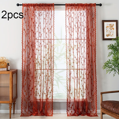 2pcs Star Lace Jacquard Woven Curtains, Semi-transparent Decorative Rod Pocket Installation Curtains For Living Room, Dining Room, Kitchen, Study, Bedroom, Hallway Home Decor