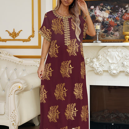 Long Sleeveless Crew Neck Maxi Abaya Dress - Stylish Tribal Pattern, Micro Elastic Polyester Fabric, Elegant Middle East Style - Perfect for All Seasons