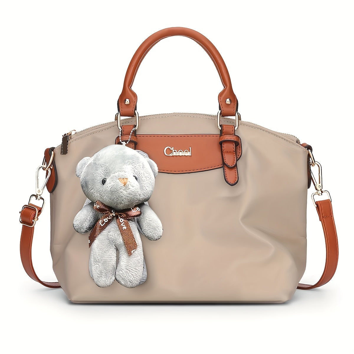 Classic Oxford Cloth Crossbody Bag for Women - Adjustable Strap Nylon Shoulder Purse with Bear Charm