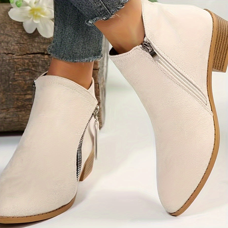 Womens Classic Low Heel Ankle Boots - Comfortable Side Zipper Shorties - Durable Stacked Heels for Casual Koningsdag Style