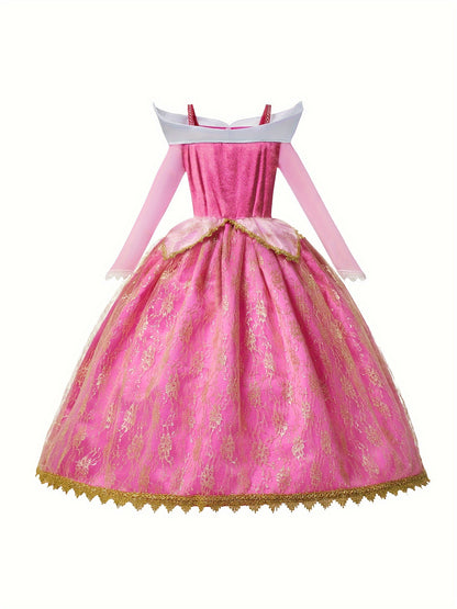 Girls Princess Set Sweet Long Sleeve Princess Dress Clothes For Birthday Christmas Halloween Gift