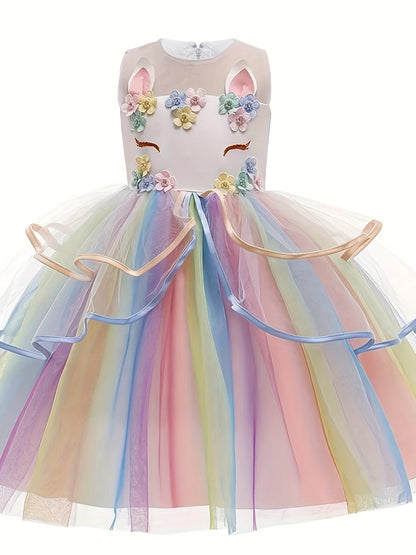 Mystical Unicorn Princess Tutu Dress - Sleeveless, Embroidery, Mesh, Party-Perfect, Performance-Ready Gift for Girls - Dreamy, Whimsical, and Enchanting