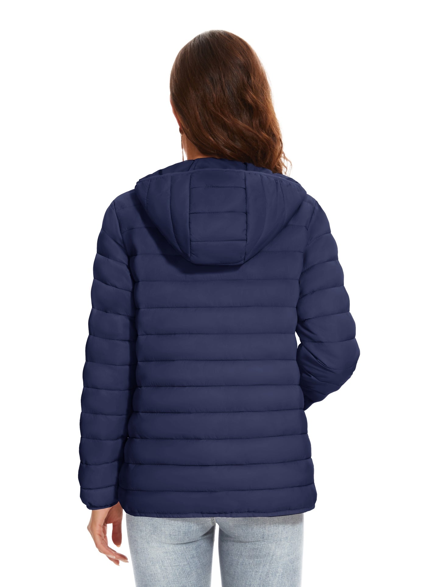 Women's Hooded Puffer Jackets Water Resistant Quilted Padded Coat For Spring & Fall Lightweight Zip-up Camping Outerwear 4 Pockets Casual Solid Jackets Warm Tops Windproof Hiking Hooded Jackets Outdoor Fishing Coats