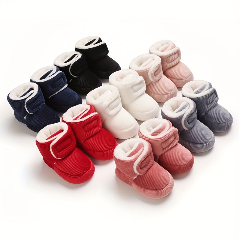 Comfortable Boots With Hook And Loop Fastener For Baby Boys, Soft And Warm Plus Fleece Boots For Indoor Outdoor, Autumn And Winter