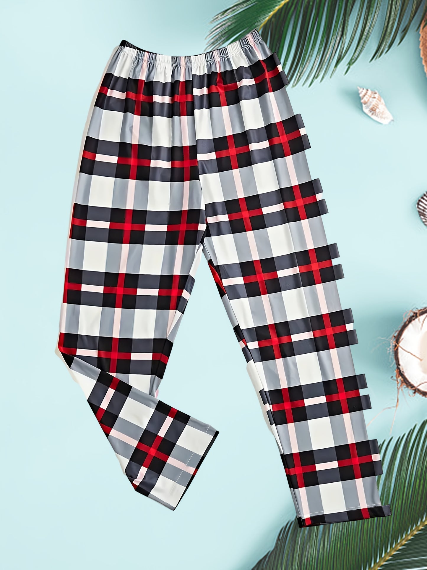 Men's Casual Plaid Sleep&Lounge Long Pants, Comfortable HomeWear Pajama Bottoms