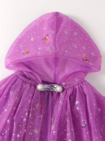 3-6 Years Old Girls' Snowflake Pattern Hooded Cloak for Halloween and Christmas Party Gift