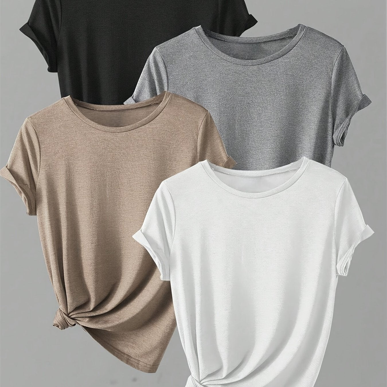 4-Pack Breathable Cotton T-Shirts | Women’s Soft Crew Neck Tees | Versatile Short Sleeves for Spring & Summer | Relaxed Fit for Everyday Comfort & Style