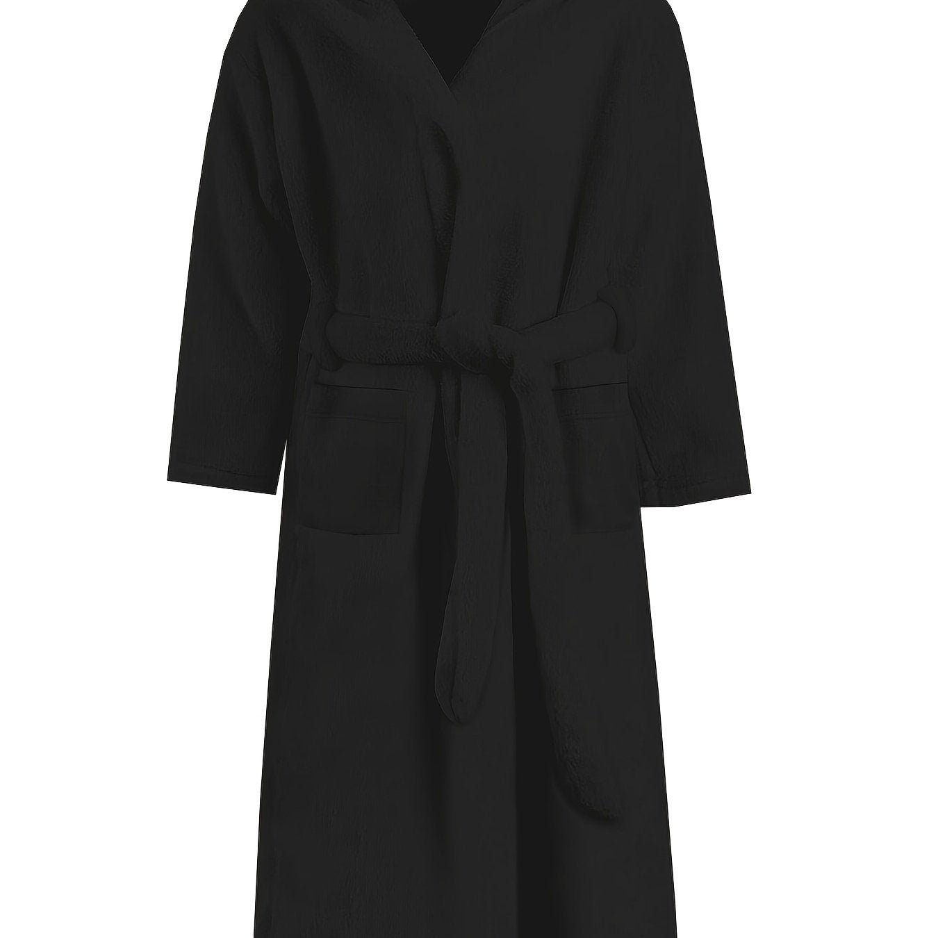 Mens Fleece Robe - Ultra-Soft, Thick, and Plush Solid Fleece with Stylish Hood, Adjustable Lace-Up Front, and Convenient Pocket - Perfect for Lounging Around the House, Post-Shower Relaxation, and Cold Winter Nights