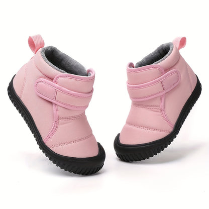 Cozy Fleece Mid-Calf Boots for Baby Boys - Easy Hook & Loop, Stylish Stripes for Winter Walks