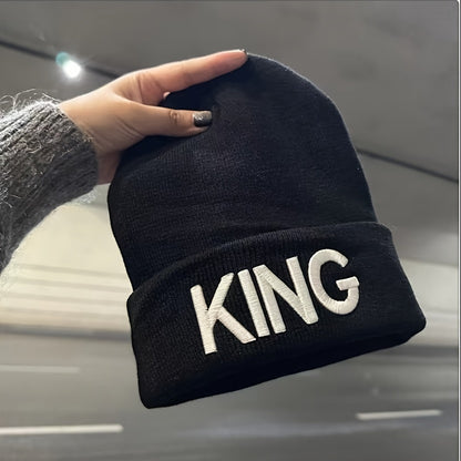 1pcMS Show Men's Fashion Knitted Hat KING&QUEEN Embroidered Hat, Ideal choice for Gifts