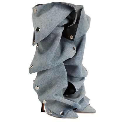 Chic Convertible Knee-High/Stiletto Mid-Calf Boots with Pointed Toes and Ruched Design - Perfect for Dress-Up Occasions