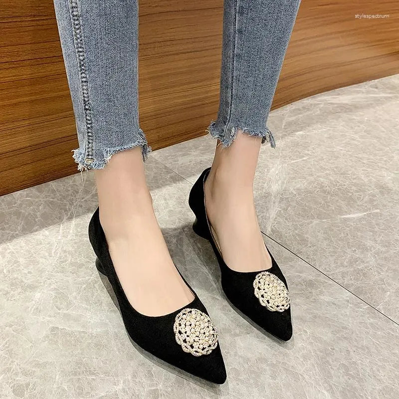 Dress Shoes  Womens Pumps Solid Pointed Toe Suede Chunky High Heels Rhinestone Decoration Party Gladiator 35-43 Kopmkp Fashion