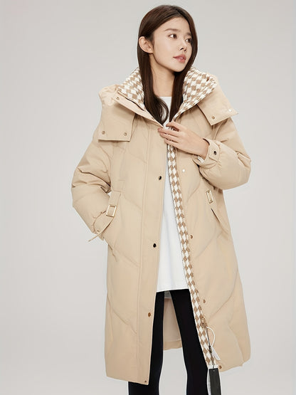 Chic Waffle-Knit Mid-Length Over-the-Knee Winter Coat for Women - Thick, Stylish & Comfortable