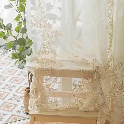 1pc Romantic White Fairy Gauze Curtain - Exquisite French Embroidered Sheer Curtain with Delicate Lace Patterns for Elegant Home Decor, Perfect for Living Room, Balcony, Bedroom, and Classroom Supplies