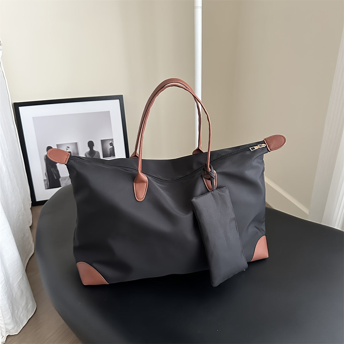 Chic Large Capacity Tote Bag for Women - Durable Polyester, Zip Closure, Perfect for Travel & Commuting - Available in Gray, White, Pink, Black