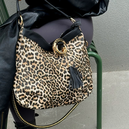 Large Capacity Fashion Faux Leather Shoulder Bag for Women, Leopard Print Hobo Handbag with PVC Material, Polyester Lining, Zipper Closure, Painted Edges and Positioning Printing