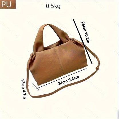 Elegant Camel PU Satchel Handbag with Adjustable Strap, Solid Color, Polyester Lined, Zip Closure - Fashion Shoulder/Crossbody Cloud Bag from Guangzhou