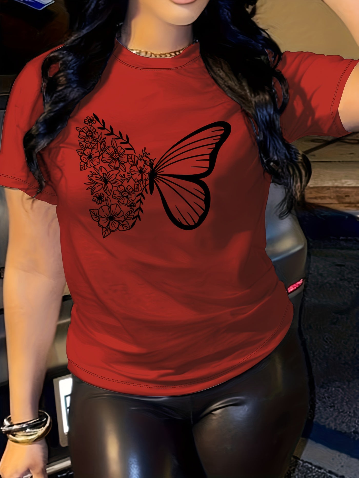 Butterfly Blossom Womens T-Shirt - Short Sleeve, Crew Neck, Lightweight & Breathable - Perfect Casual Top for Summer & Spring Wardrobe