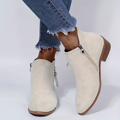 Womens Classic Low Heel Ankle Boots - Comfortable Side Zipper Shorties - Durable Stacked Heels for Casual Koningsdag Style