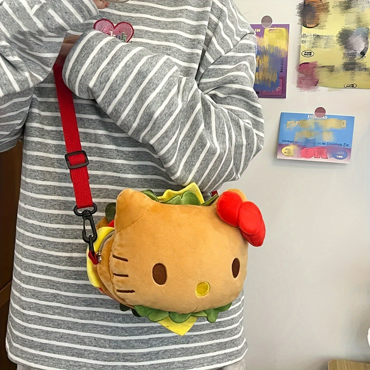 Hello Kitty Plush Bag Kawaii Crossbody Bag Cartoon Hamburg Style Anime Handbags High-Capacity Kawaii Hello Kitty Bag Gifts