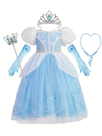 Girl's Princess Dress With Accessories Set, Multiple Choices, Fairy Tale Character Cosplay Costume, Kids Clothes For Halloween Holiday Party Prom Birthday Performance, As Gift